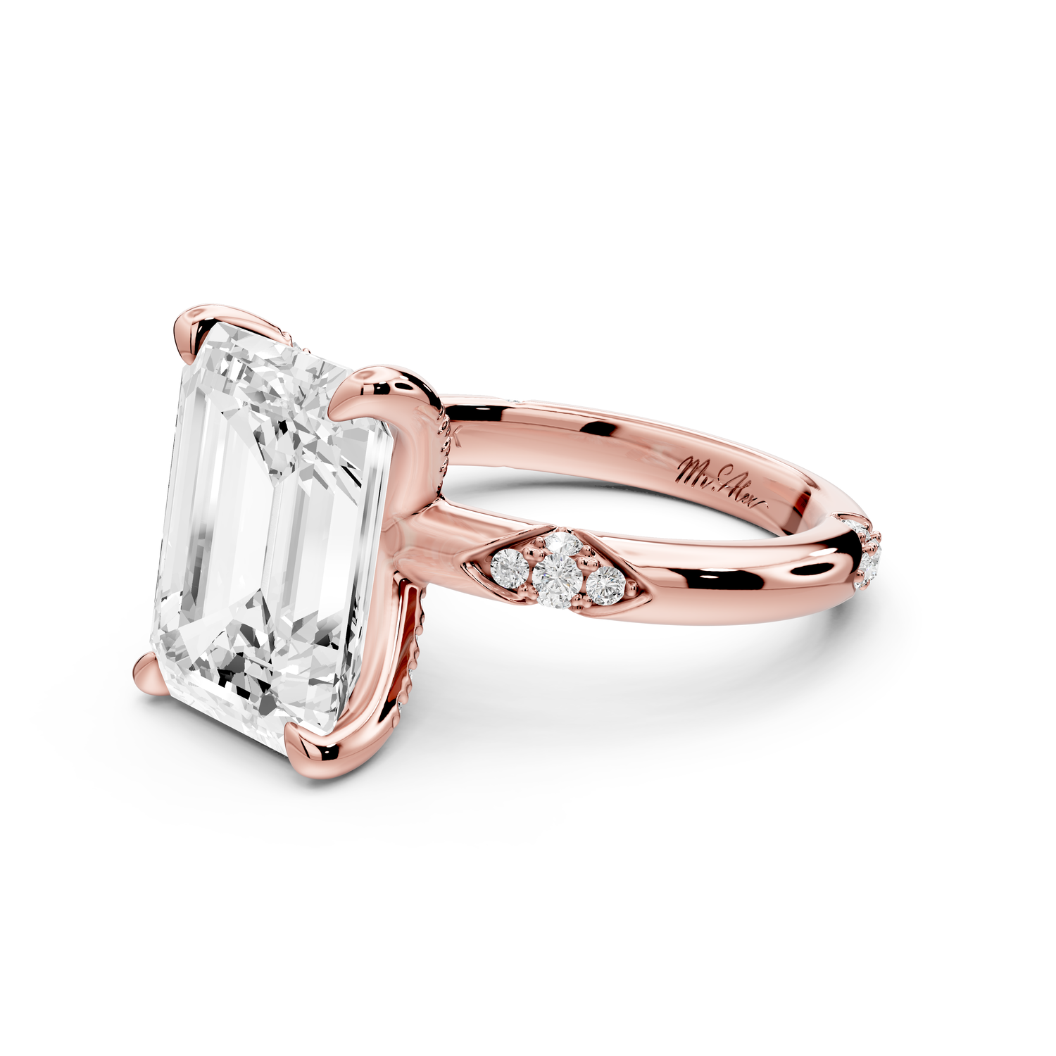 Luna - 5ct 14k rose gold emerald Diamond Crown with Flush-Set Diamond Clusters Engagement Ring