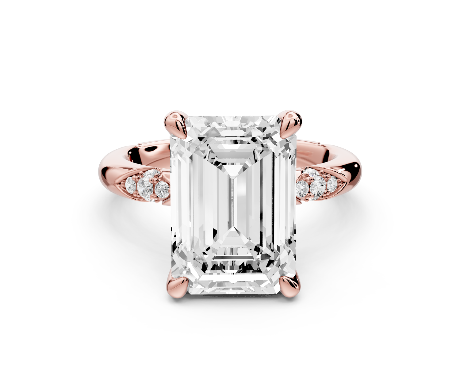 Luna - 5ct 14k rose gold emerald Diamond Crown with Flush-Set Diamond Clusters Engagement Ring