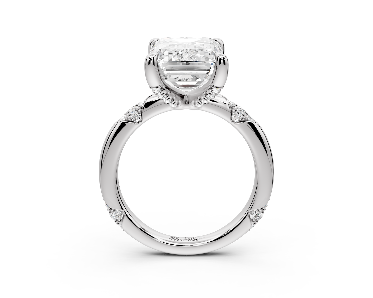 Luna - 5ct 14k white gold emerald Diamond Crown with Flush-Set Diamond Clusters Engagement Ring