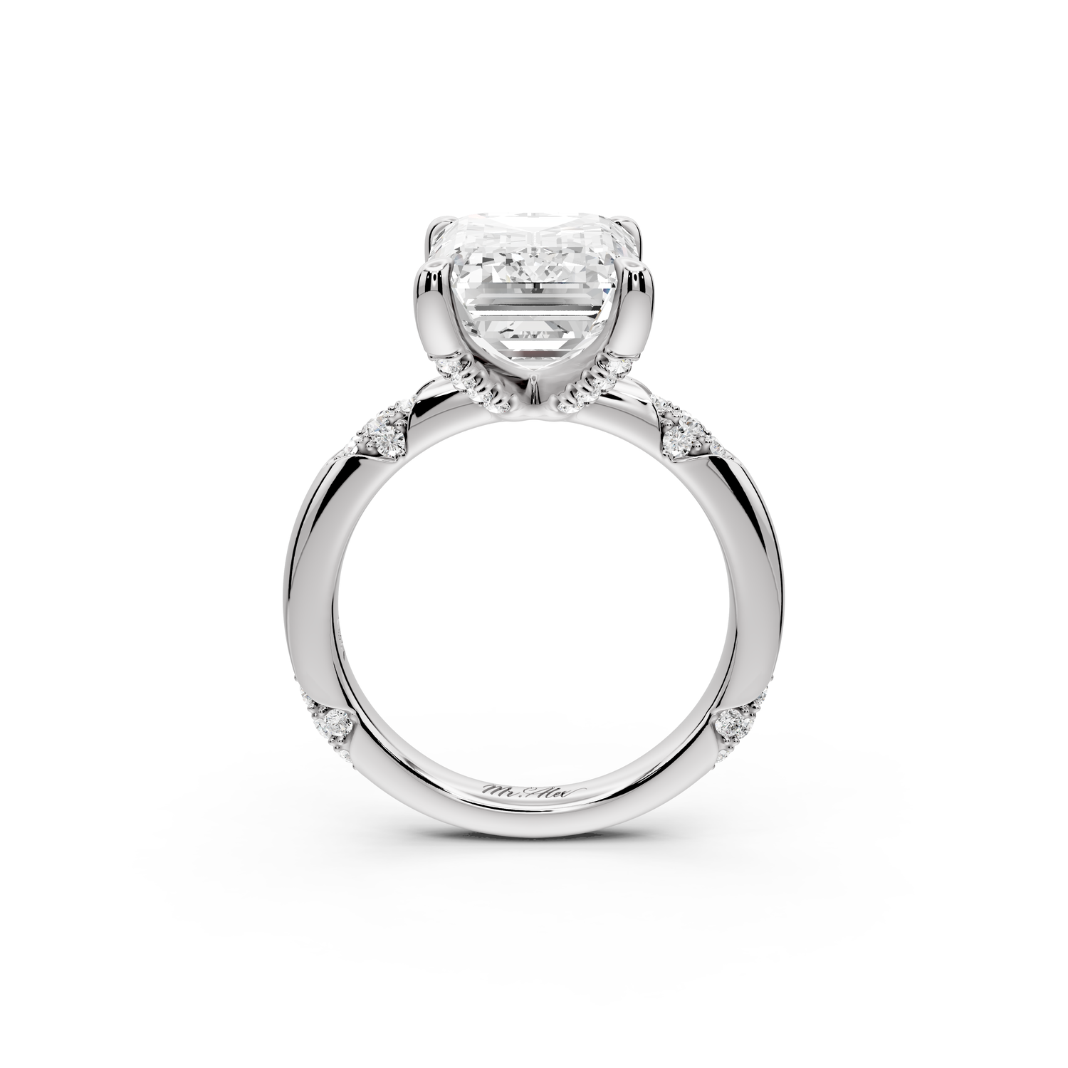 Luna - 5ct 14k white gold emerald Diamond Crown with Flush-Set Diamond Clusters Engagement Ring