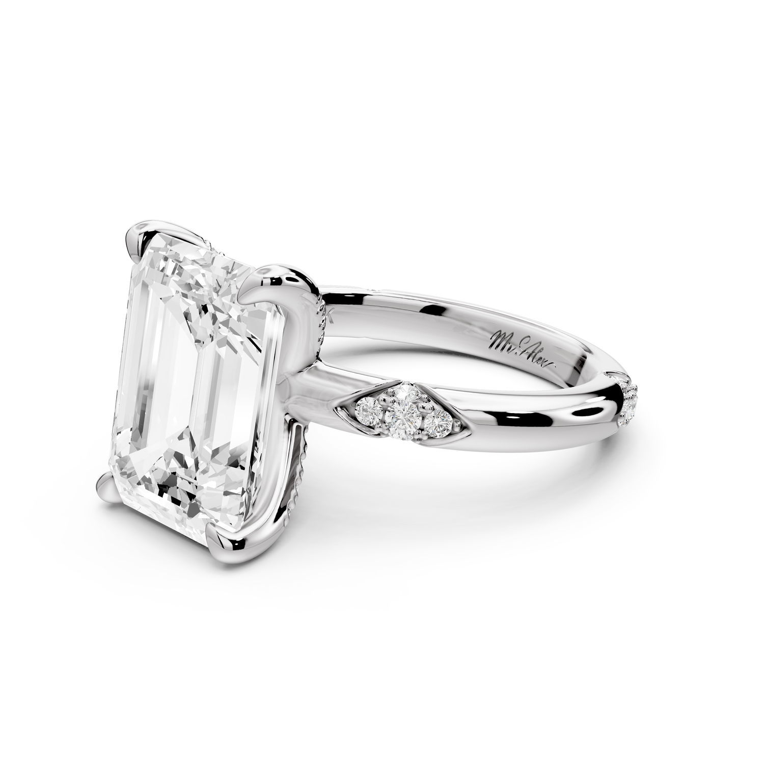Luna - 5ct 14k white gold emerald Diamond Crown with Flush-Set Diamond Clusters Engagement Ring