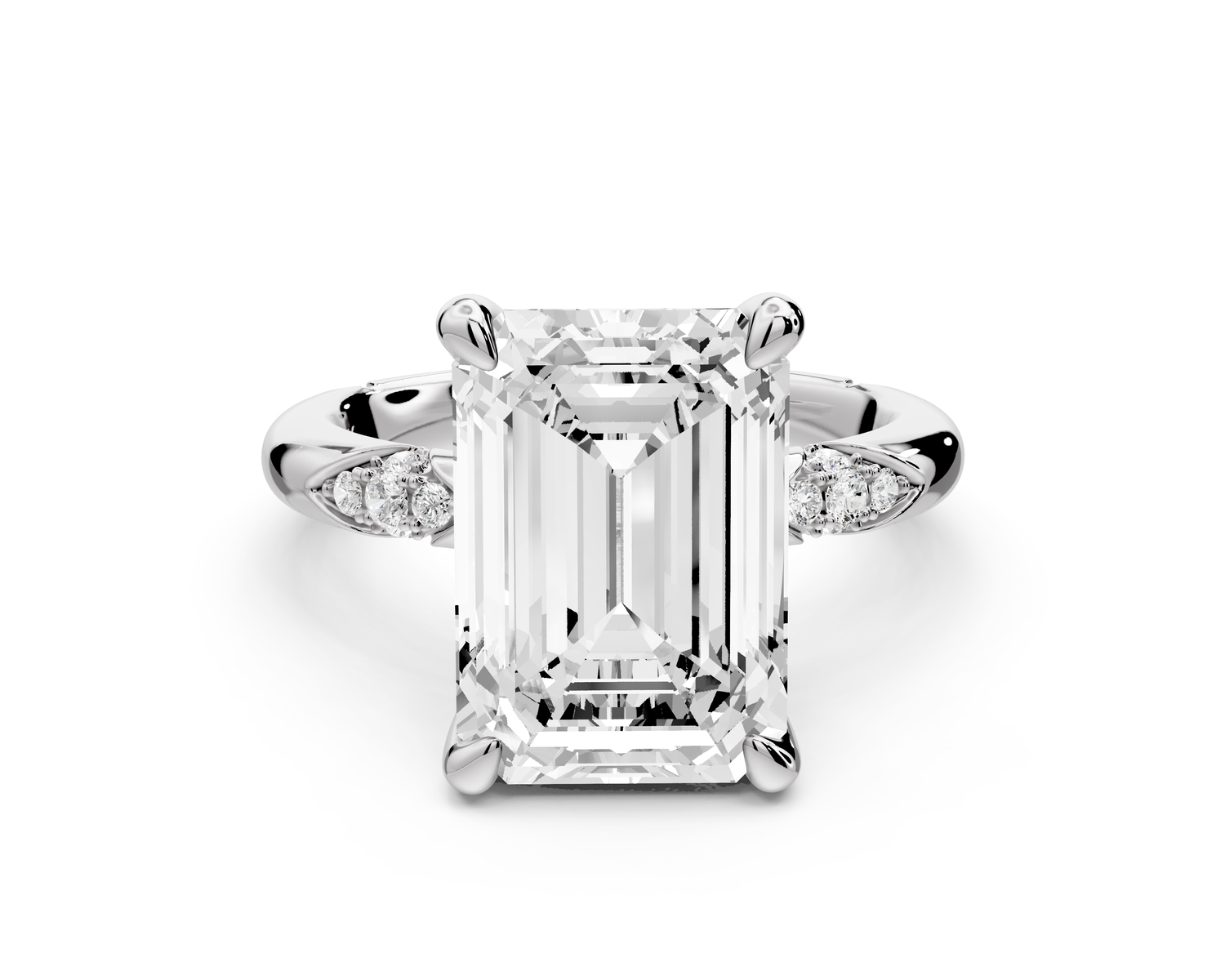 Luna - 5ct 14k white gold emerald Diamond Crown with Flush-Set Diamond Clusters Engagement Ring