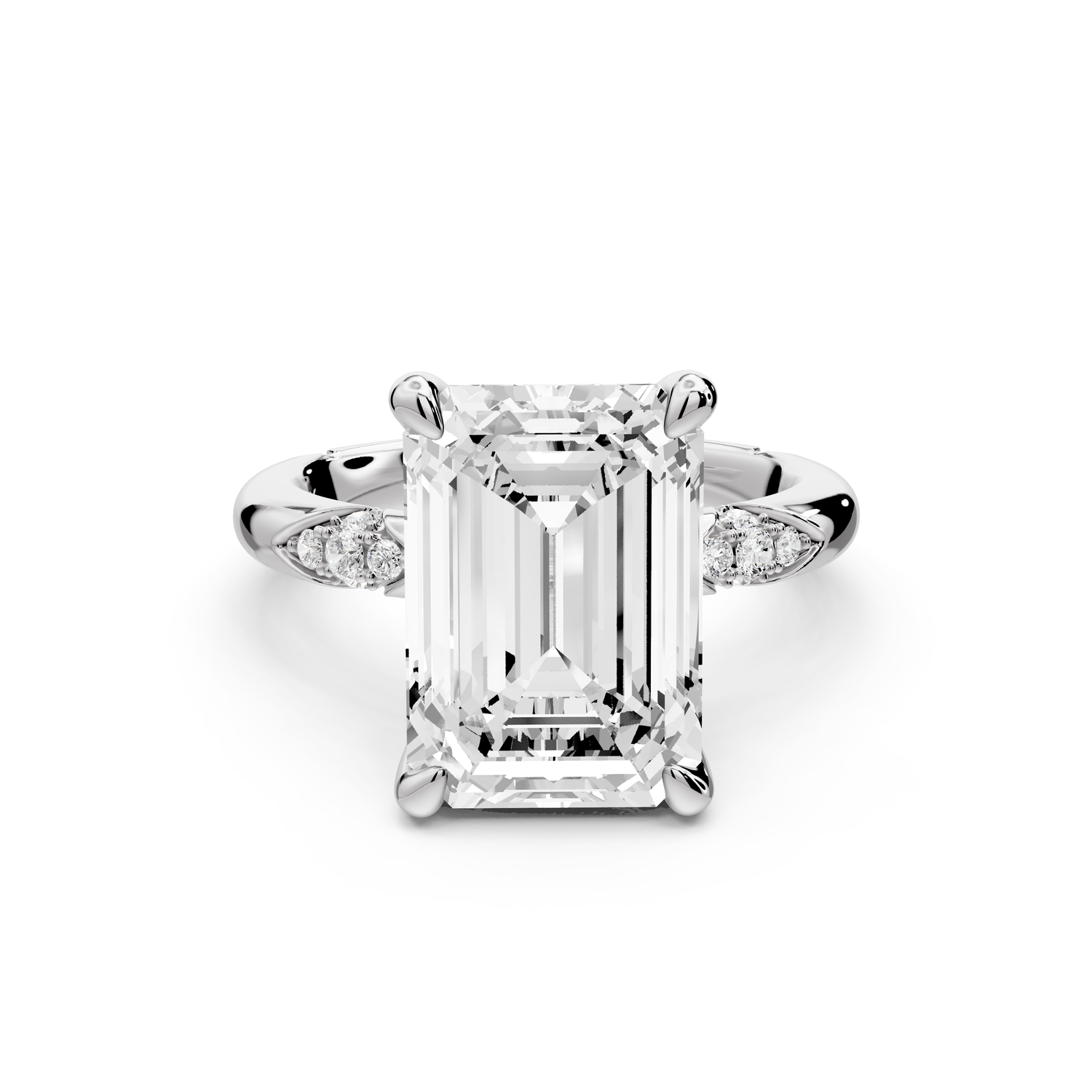 Luna - 5ct 14k white gold emerald Diamond Crown with Flush-Set Diamond Clusters Engagement Ring