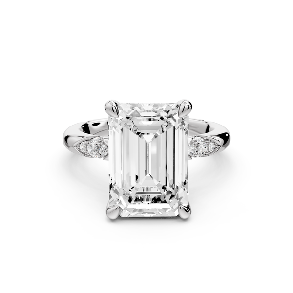Luna - 5ct 14k white gold emerald Diamond Crown with Flush-Set Diamond Clusters Engagement Ring
