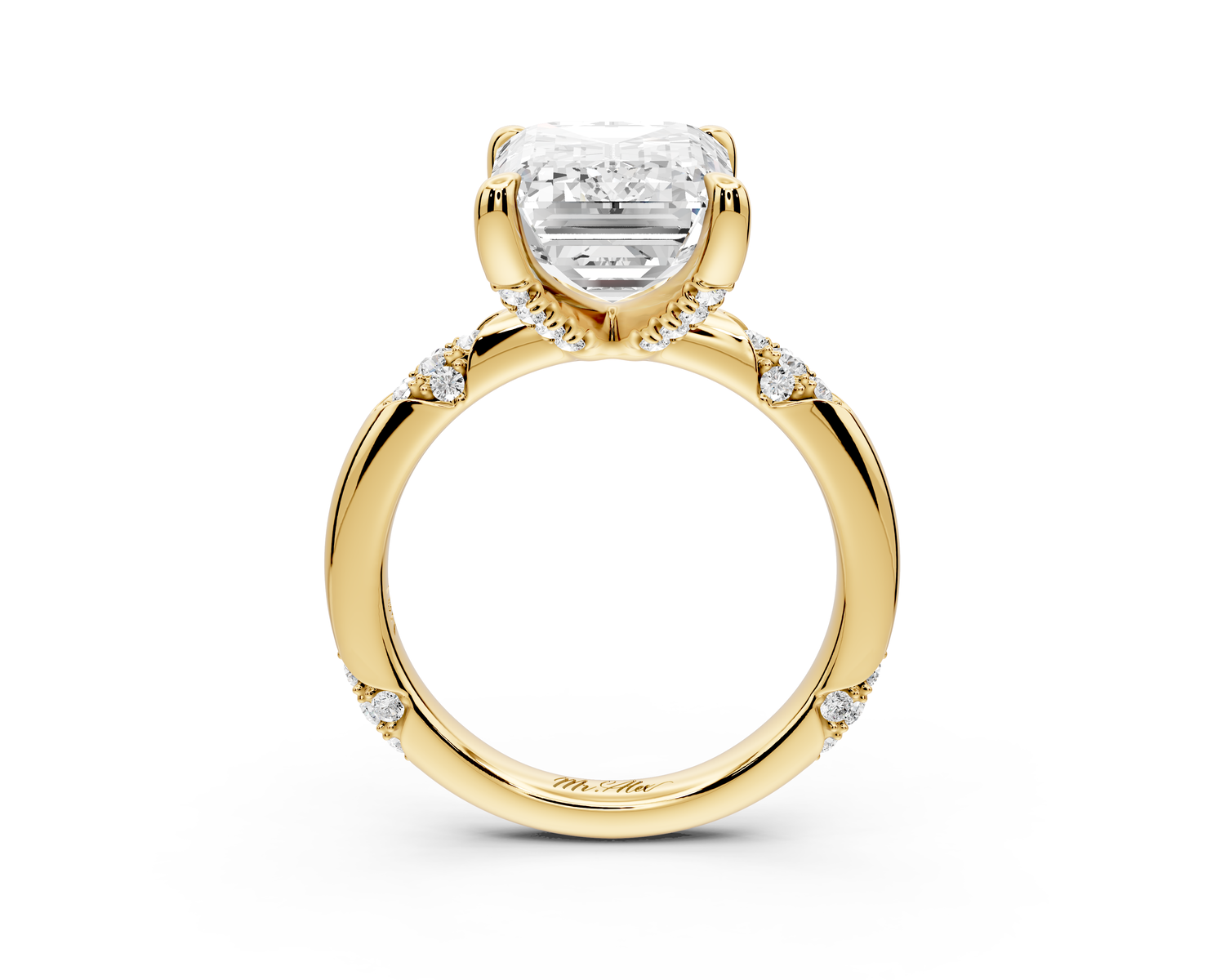 Luna - 5ct 14k yellow gold emerald Diamond Crown with Flush-Set Diamond Clusters Engagement Ring