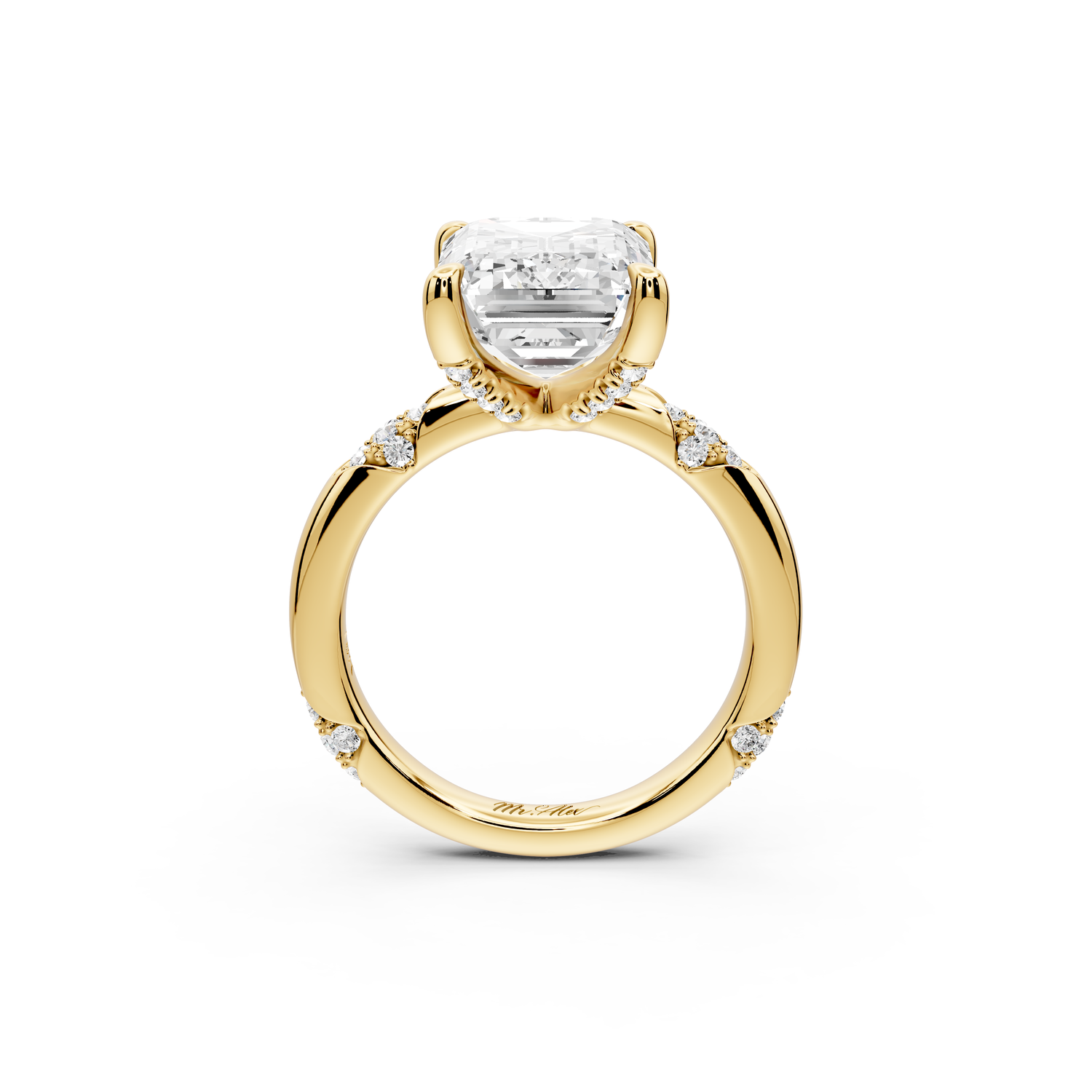 Luna - 5ct 14k yellow gold emerald Diamond Crown with Flush-Set Diamond Clusters Engagement Ring