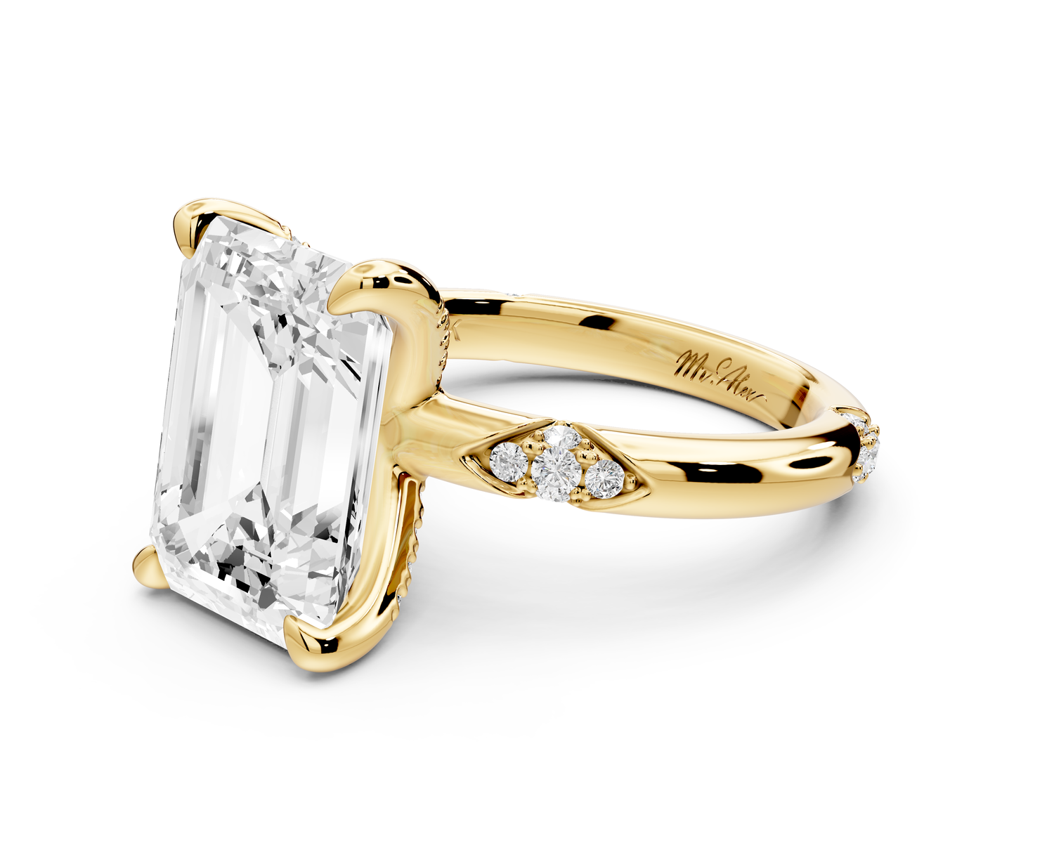 Luna - 5ct 14k yellow gold emerald Diamond Crown with Flush-Set Diamond Clusters Engagement Ring