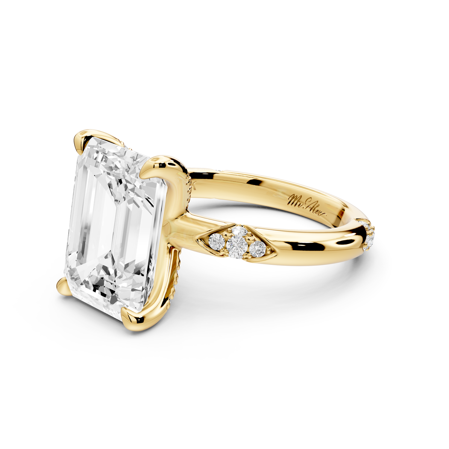 Luna - 5ct 14k yellow gold emerald Diamond Crown with Flush-Set Diamond Clusters Engagement Ring