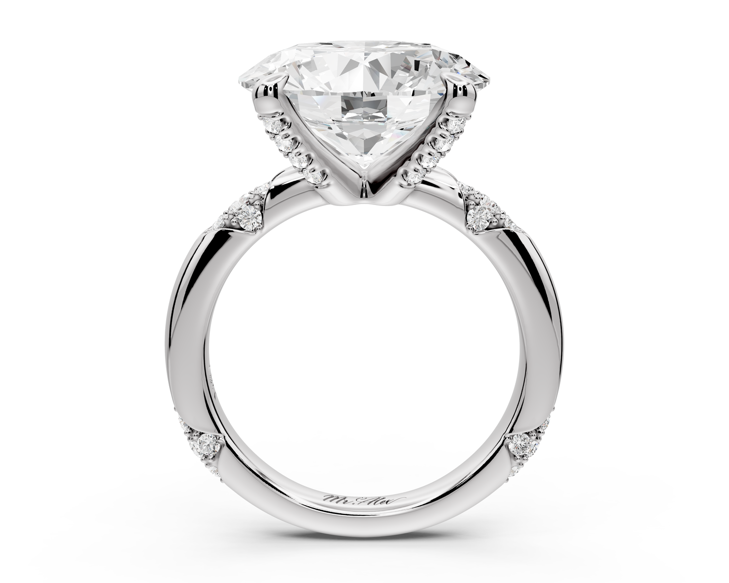 Luna - 5ct 14k white gold oval Diamond Crown with Flush-Set Diamond Clusters Engagement Ring
