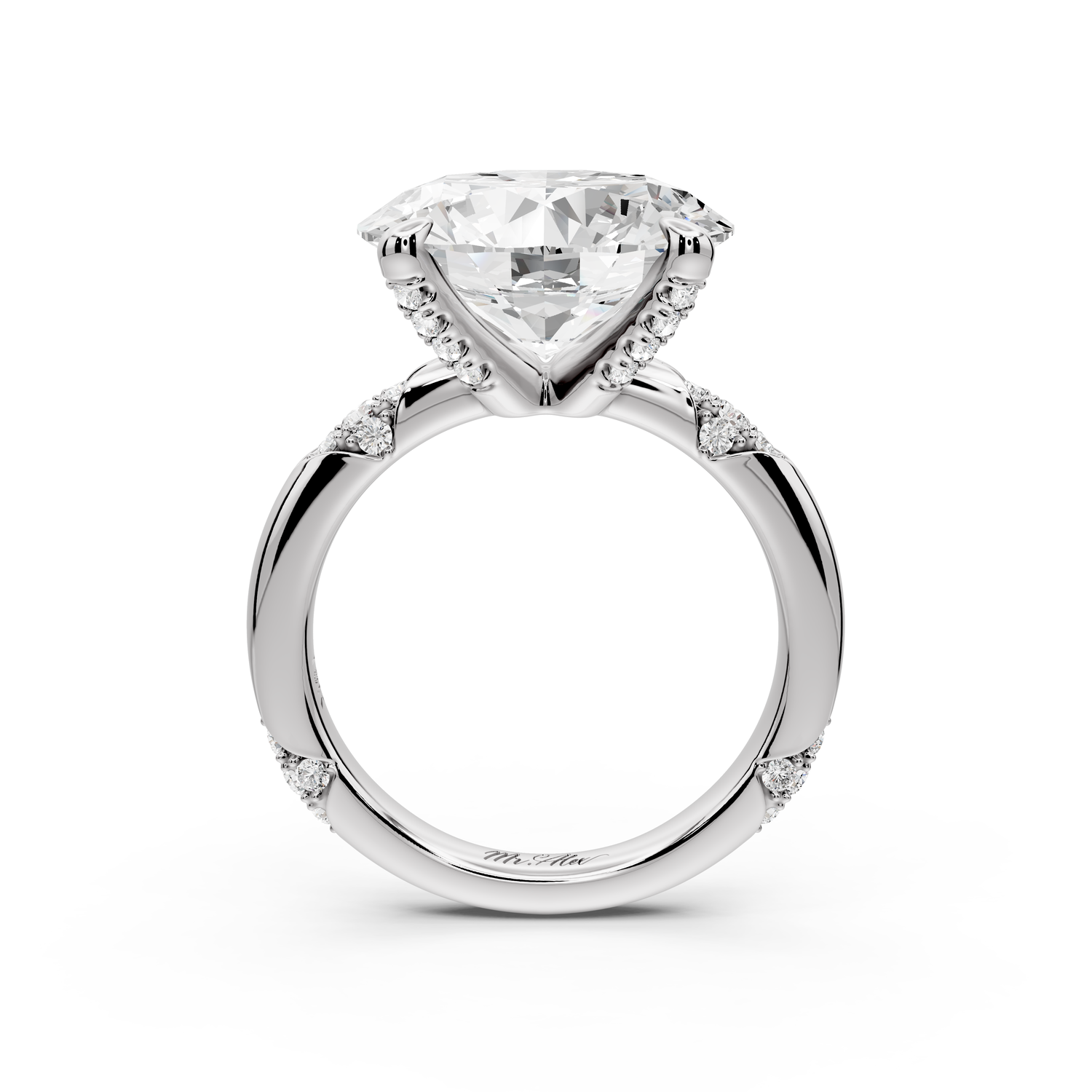 Luna - 5ct 14k white gold oval Diamond Crown with Flush-Set Diamond Clusters Engagement Ring