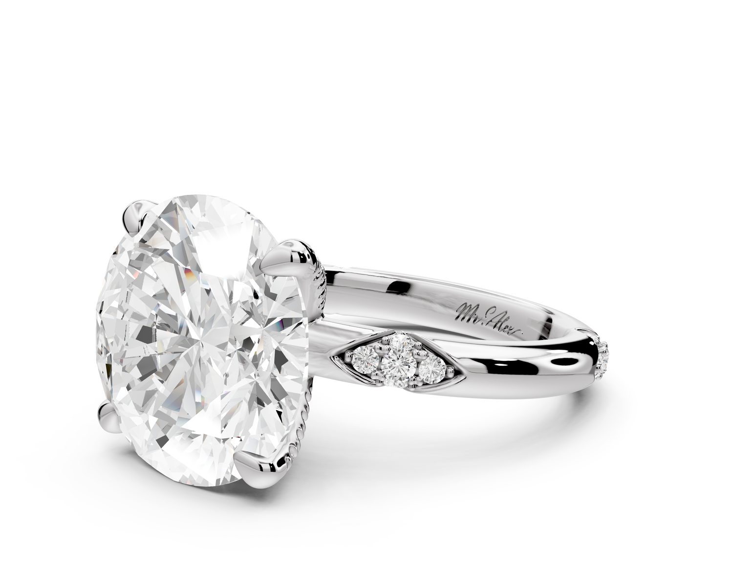 Luna - 5ct 14k white gold oval Diamond Crown with Flush-Set Diamond Clusters Engagement Ring