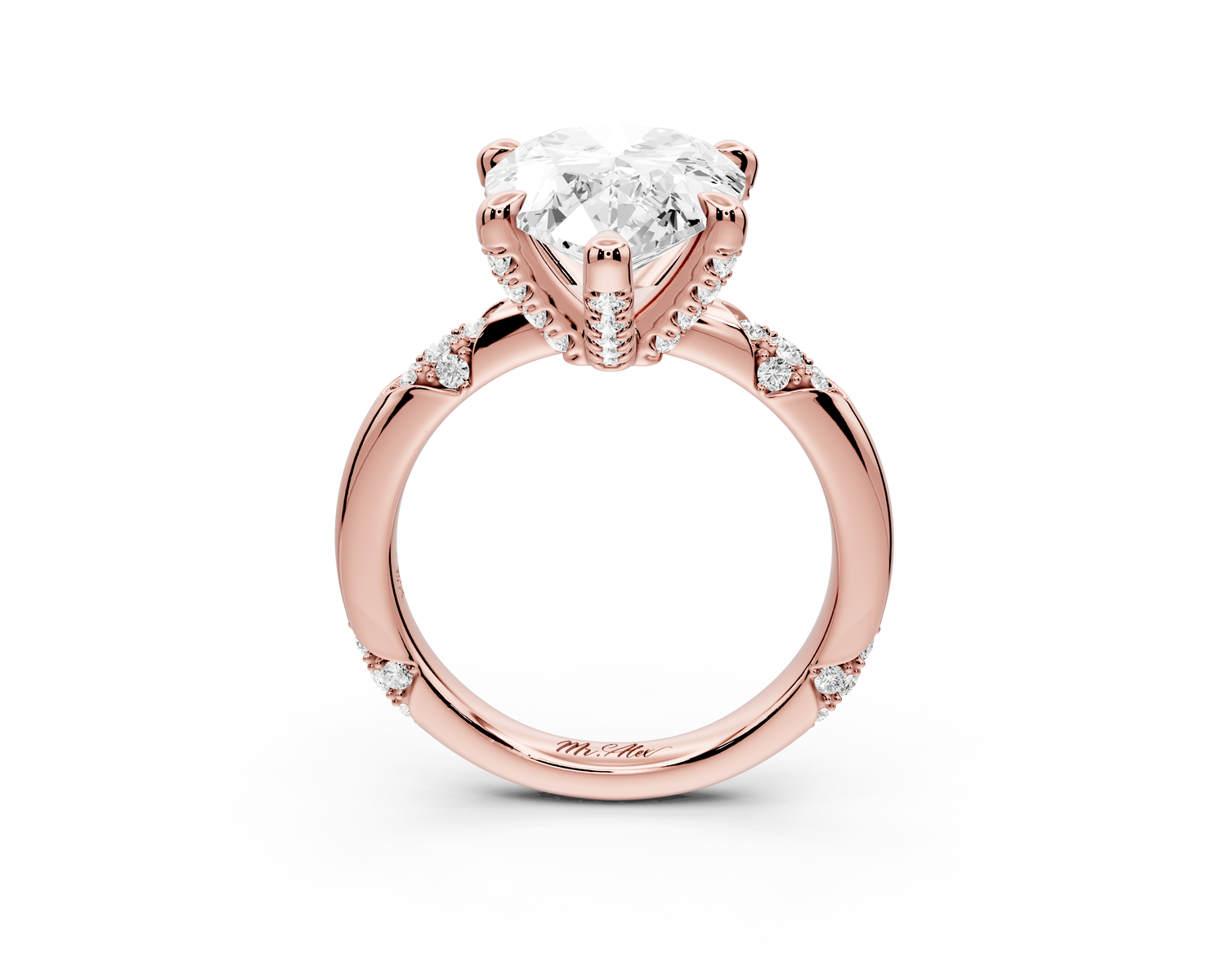 Luna - 5ct 14k rose gold pear Diamond Crown with Flush-Set Diamond Clusters Engagement Ring