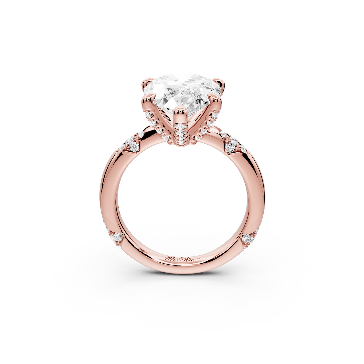 Luna - 5ct 14k rose gold pear Diamond Crown with Flush-Set Diamond Clusters Engagement Ring