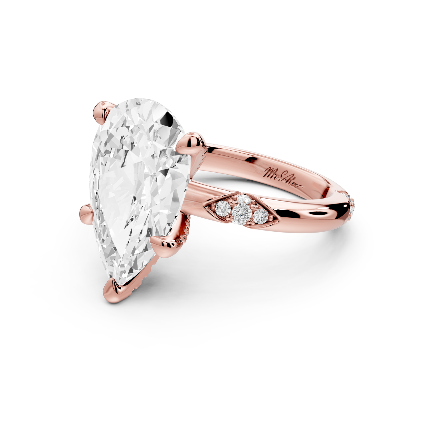 Luna - 5ct 14k rose gold pear Diamond Crown with Flush-Set Diamond Clusters Engagement Ring