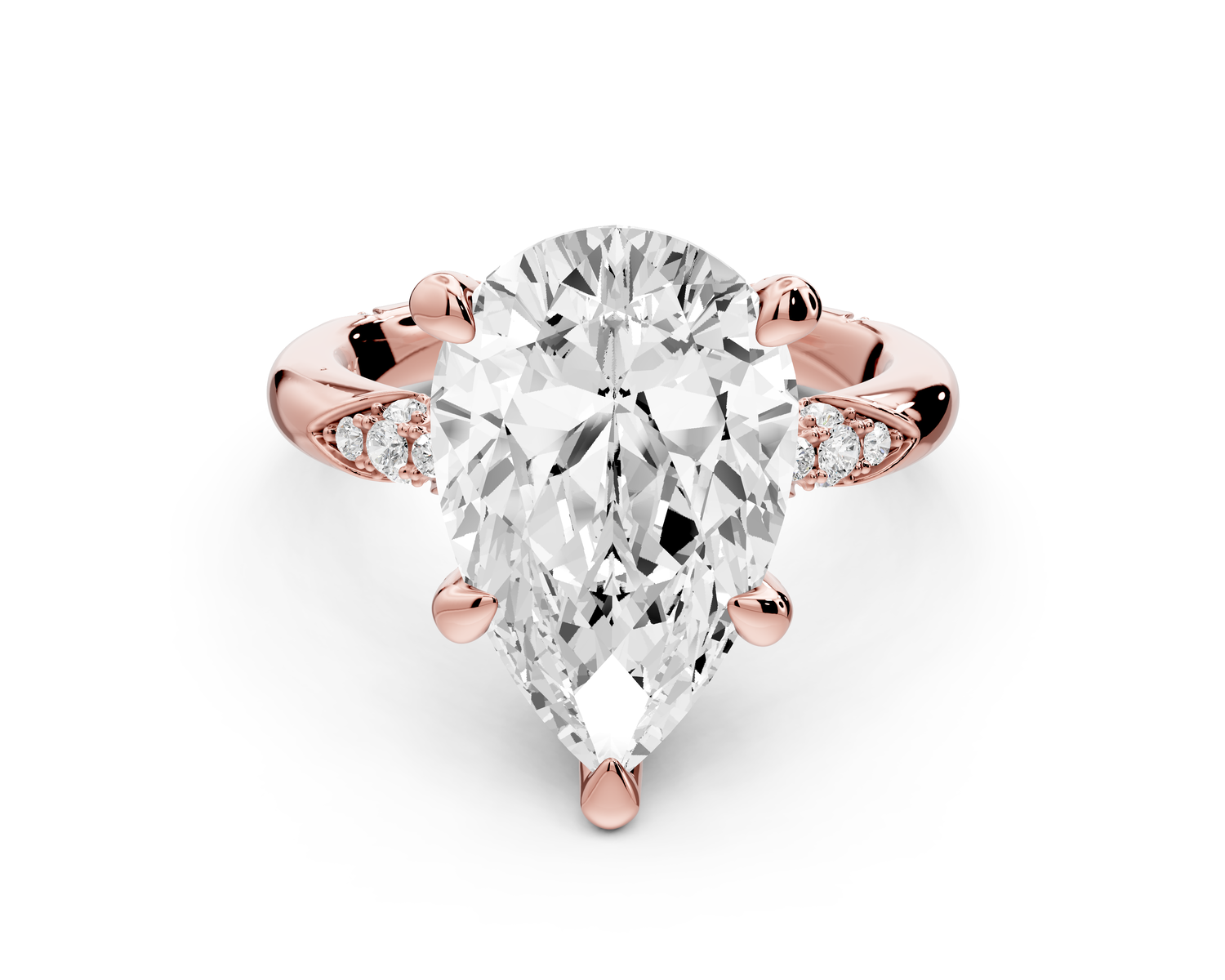 Luna - 5ct 14k rose gold pear Diamond Crown with Flush-Set Diamond Clusters Engagement Ring