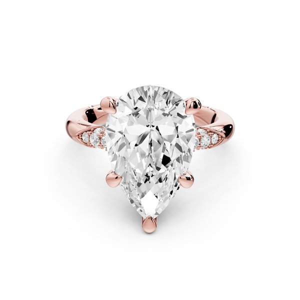 Luna - 5ct 14k rose gold pear Diamond Crown with Flush-Set Diamond Clusters Engagement Ring