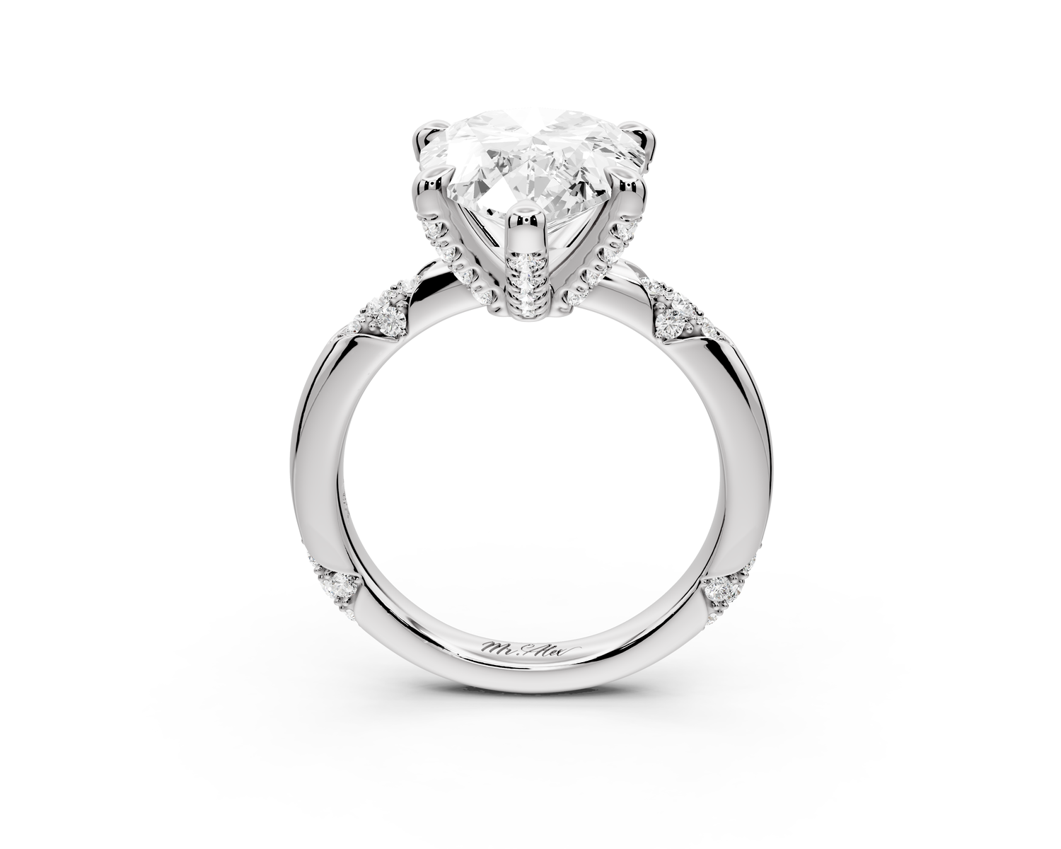 Luna - 5ct 14k white gold pear Diamond Crown with Flush-Set Diamond Clusters Engagement Ring