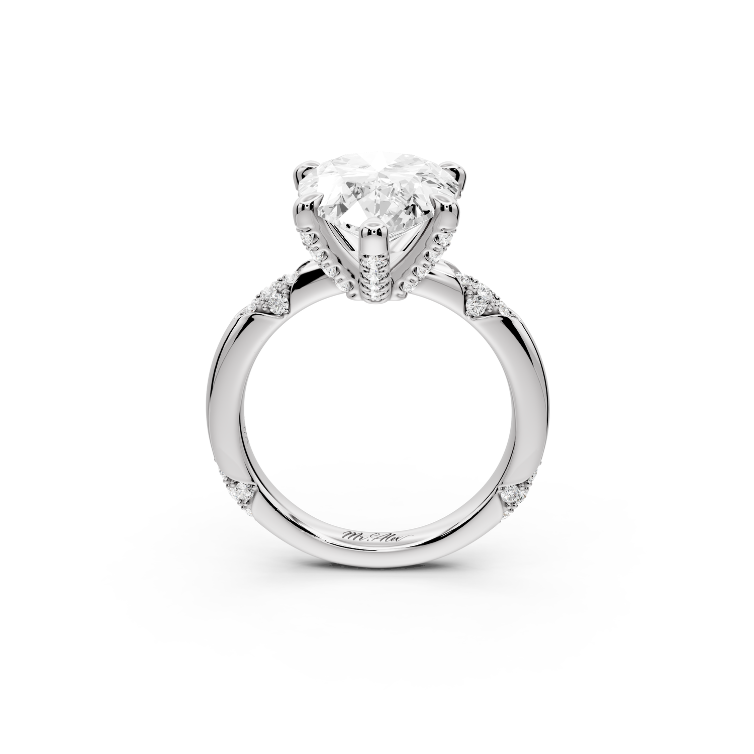 Luna - 5ct 14k white gold pear Diamond Crown with Flush-Set Diamond Clusters Engagement Ring