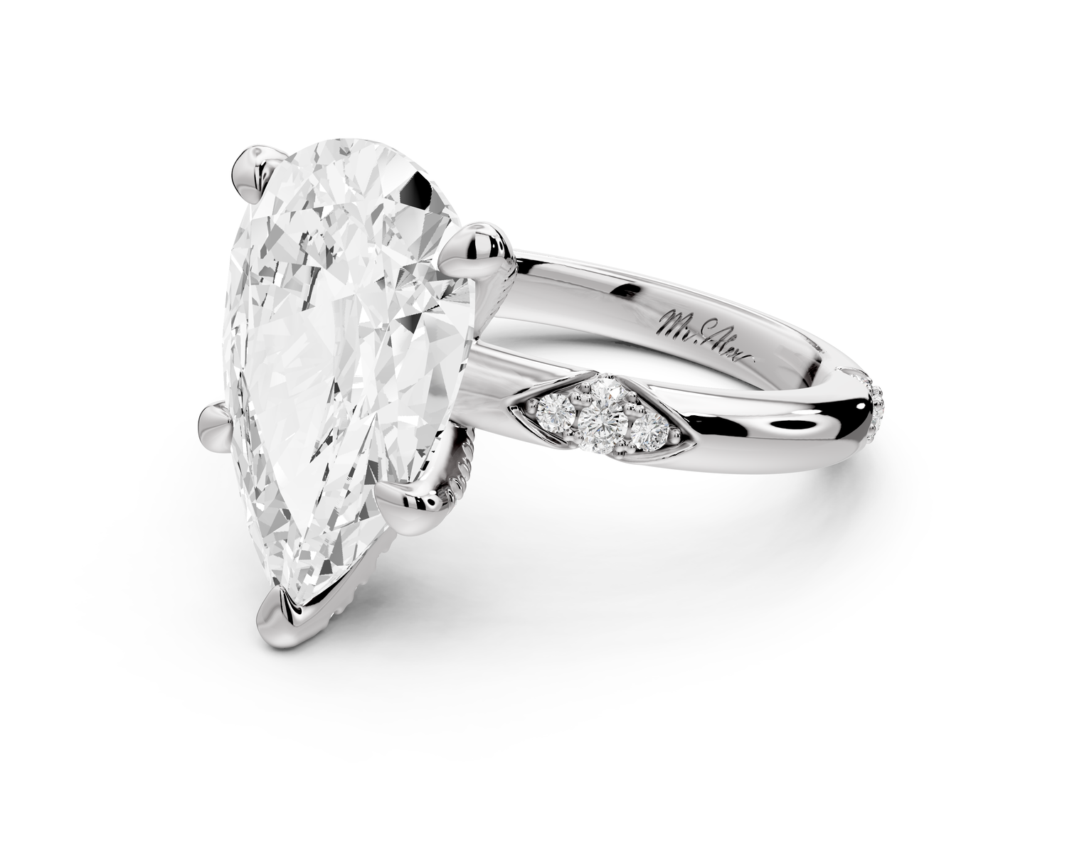 Luna - 5ct 14k white gold pear Diamond Crown with Flush-Set Diamond Clusters Engagement Ring
