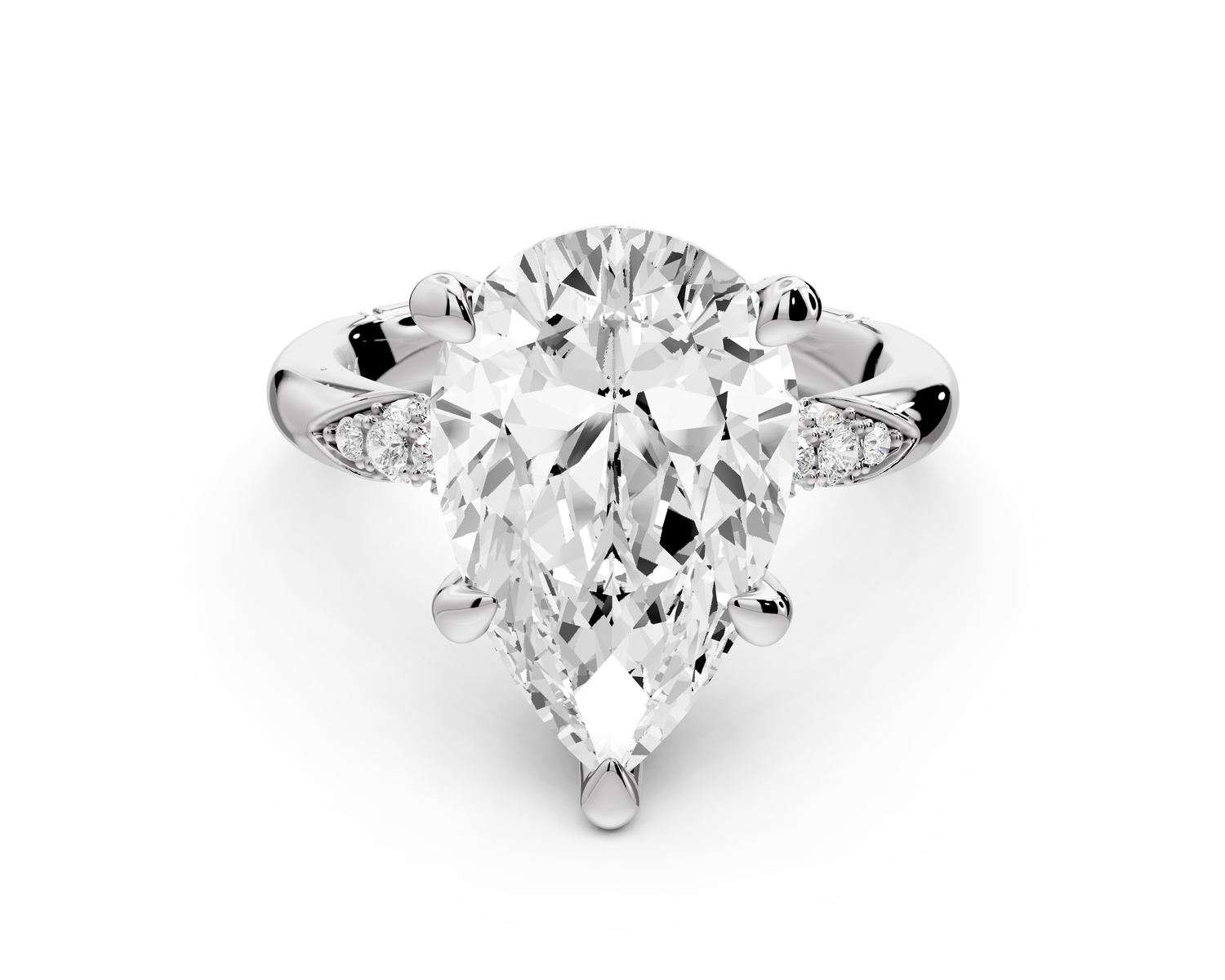 Luna - 5ct 14k white gold pear Diamond Crown with Flush-Set Diamond Clusters Engagement Ring