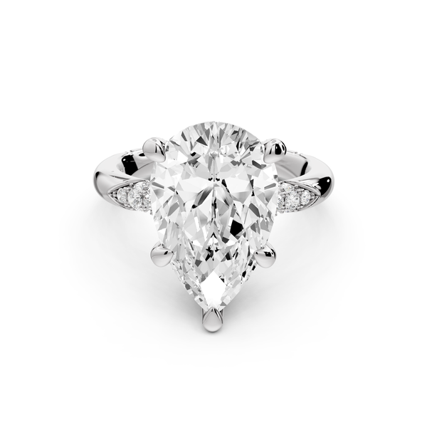 Luna - 5ct 14k white gold pear Diamond Crown with Flush-Set Diamond Clusters Engagement Ring