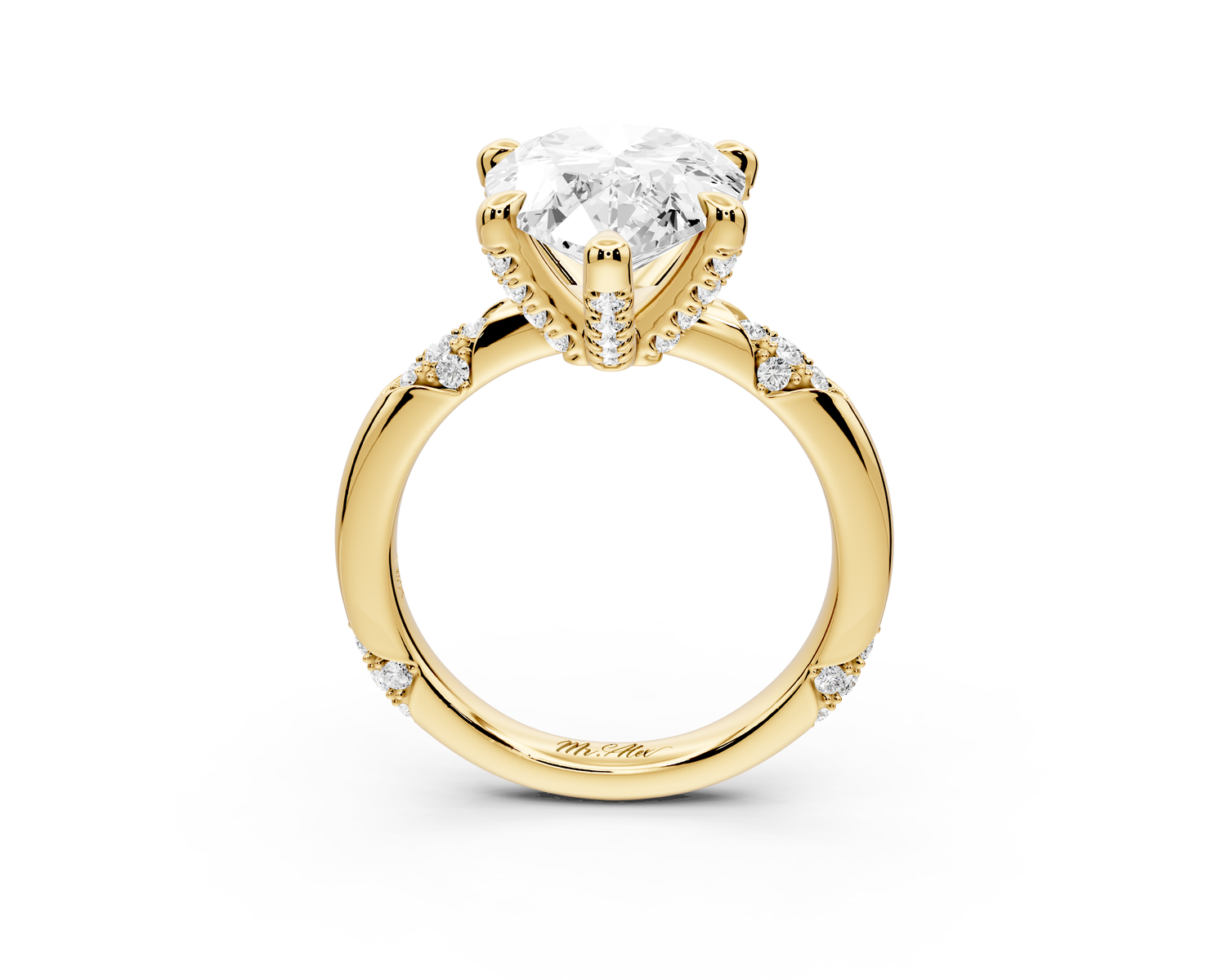 Luna - 5ct 14k yellow gold pear Diamond Crown with Flush-Set Diamond Clusters Engagement Ring