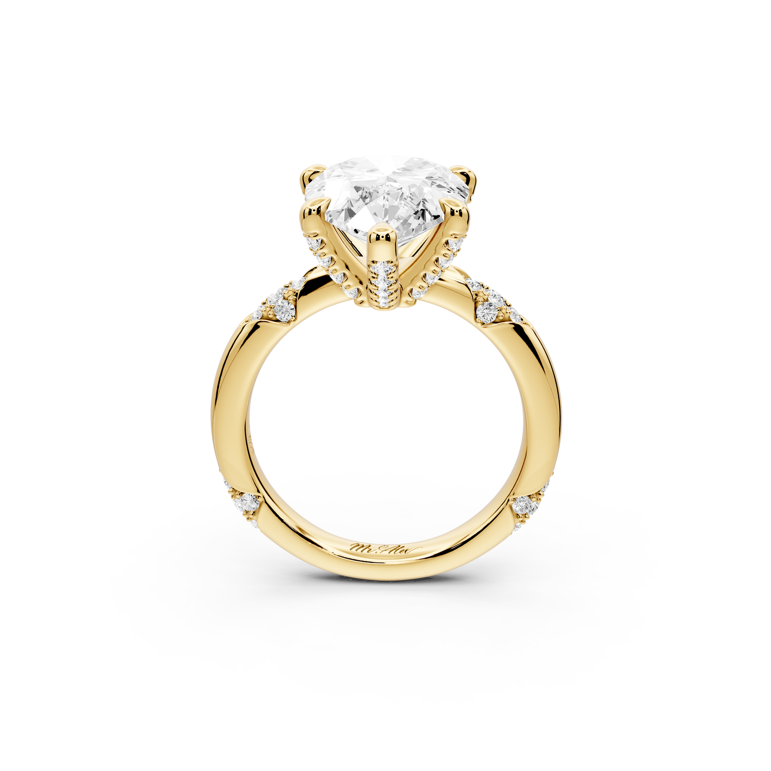 Luna - 5ct 14k yellow gold pear Diamond Crown with Flush-Set Diamond Clusters Engagement Ring