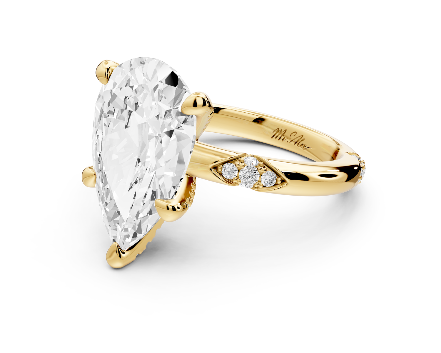 Luna - 5ct 18k yellow gold pear Diamond Crown with Flush-Set Diamond Clusters Engagement Ring