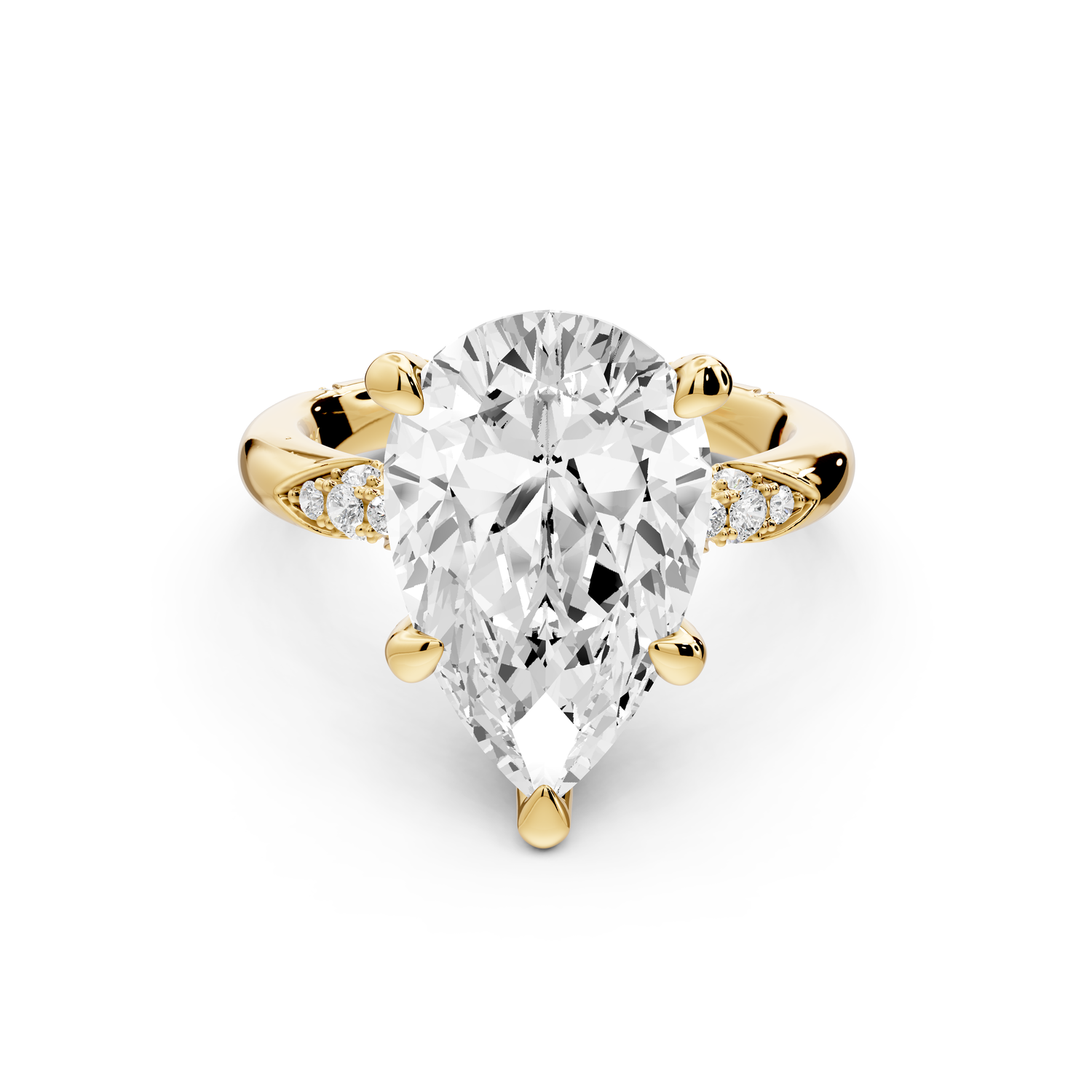 Luna - 5ct 14k yellow gold pear Diamond Crown with Flush-Set Diamond Clusters Engagement Ring
