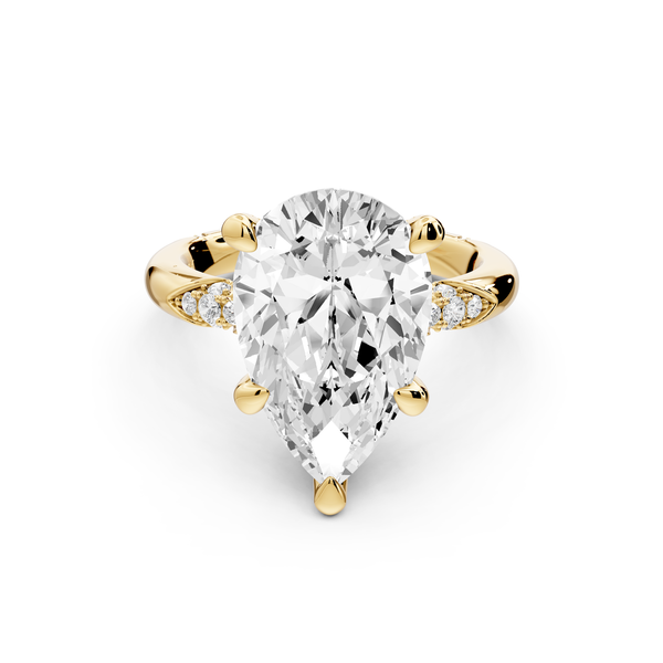 Luna - 5ct 14k yellow gold pear Diamond Crown with Flush-Set Diamond Clusters Engagement Ring