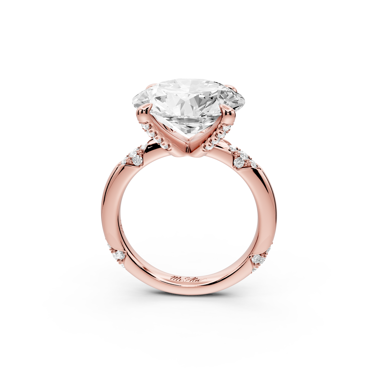 Luna - 5ct 14k rose gold round Diamond Crown with Flush-Set Diamond Clusters Engagement Ring