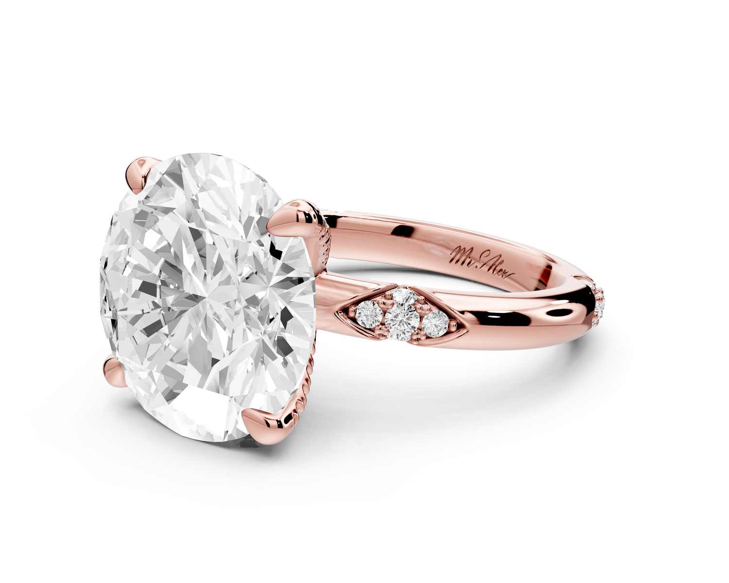 Luna - 5ct 14k rose gold round Diamond Crown with Flush-Set Diamond Clusters Engagement Ring