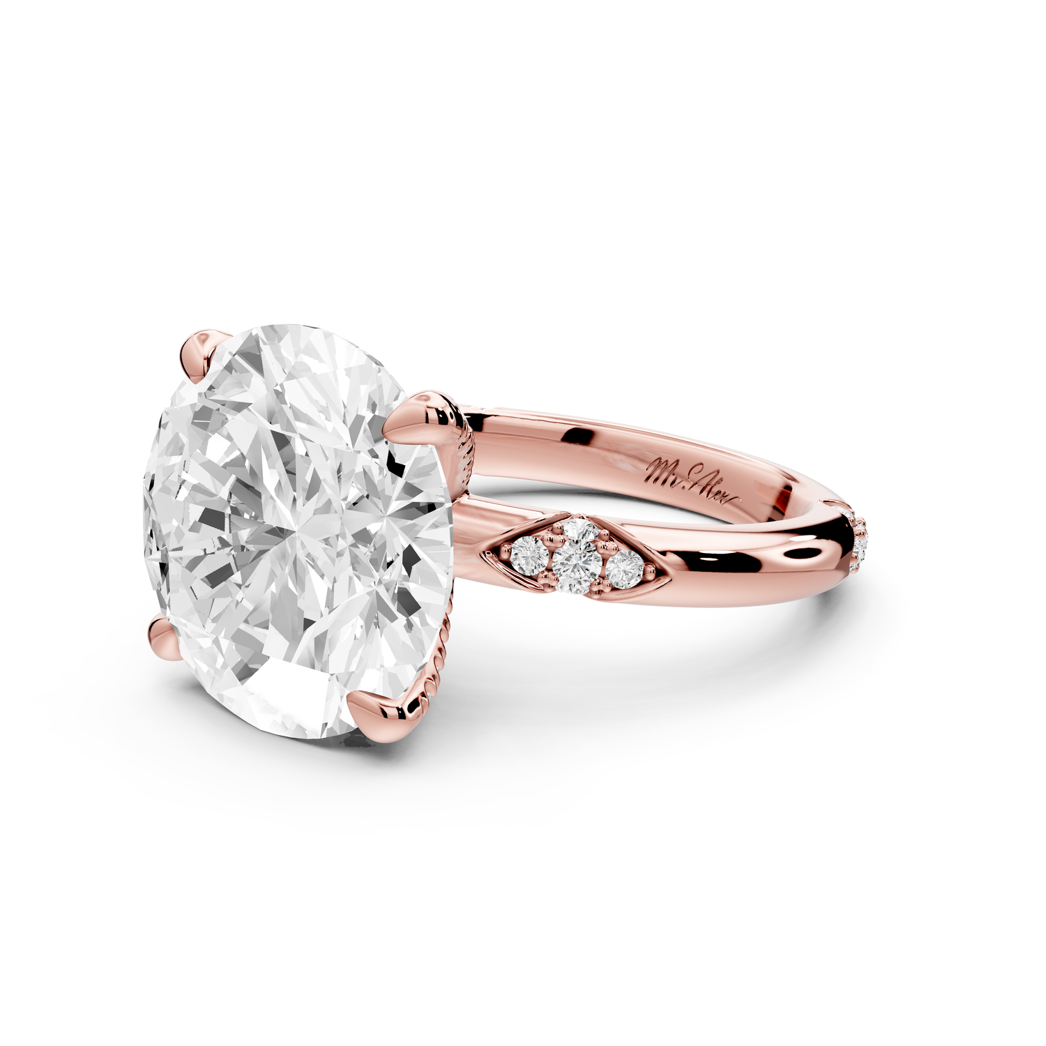 Luna - 5ct 14k rose gold round Diamond Crown with Flush-Set Diamond Clusters Engagement Ring