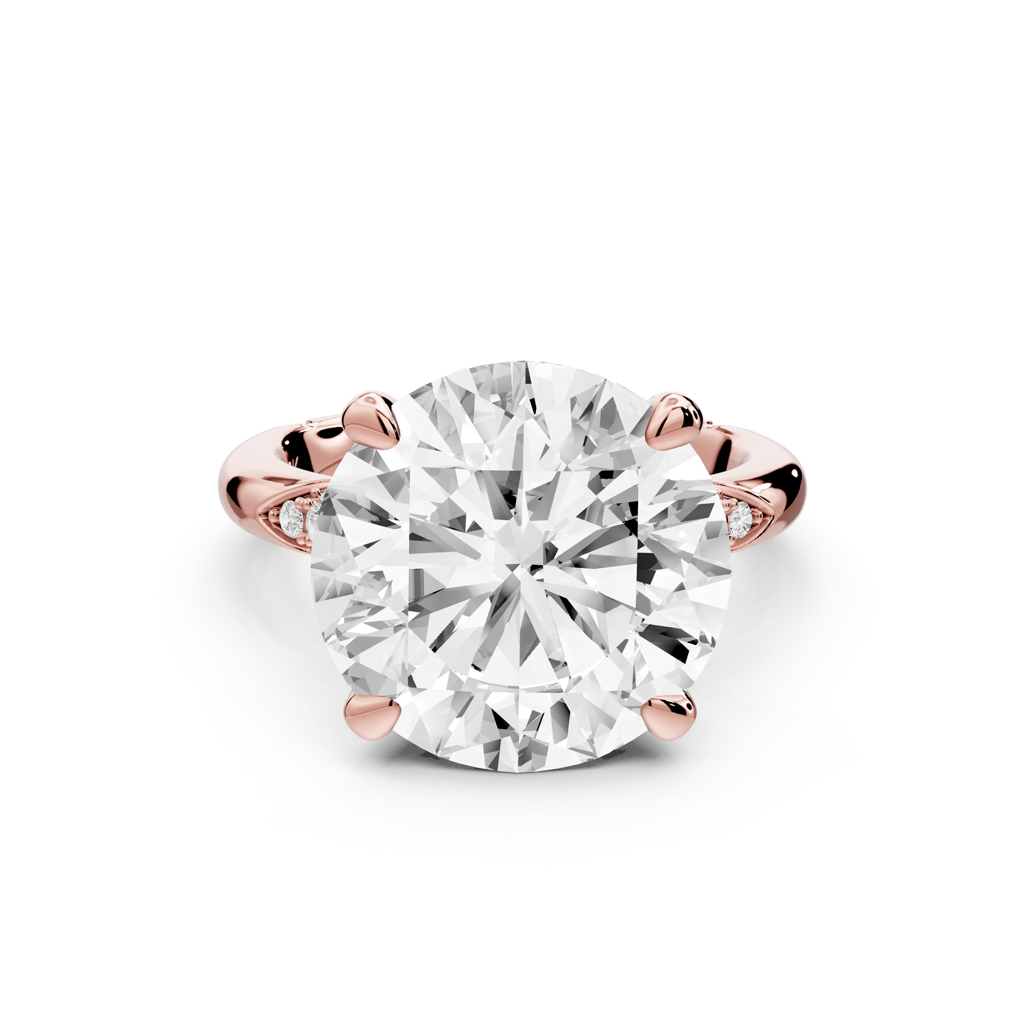 Luna - 5ct 14k rose gold round Diamond Crown with Flush-Set Diamond Clusters Engagement Ring