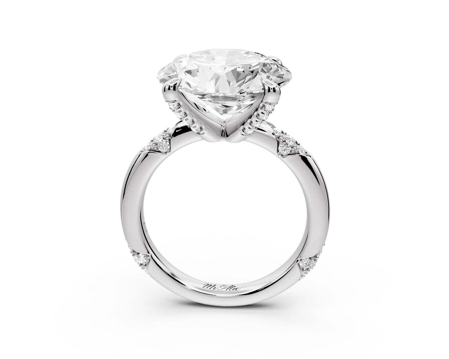 Luna - 5ct 14k white gold round Diamond Crown with Flush-Set Diamond Clusters Engagement Ring