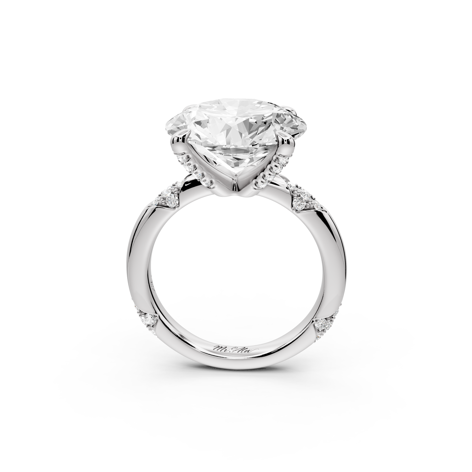 Luna - 5ct 14k white gold round Diamond Crown with Flush-Set Diamond Clusters Engagement Ring
