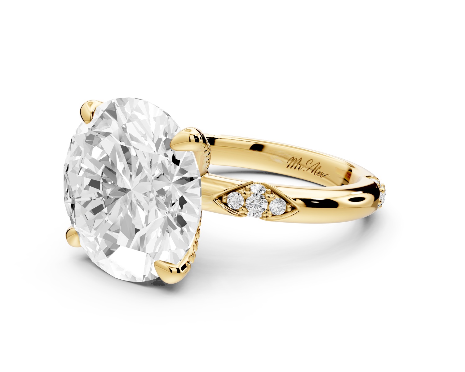 Luna - 5ct 14k yellow gold round Diamond Crown with Flush-Set Diamond Clusters Engagement Ring