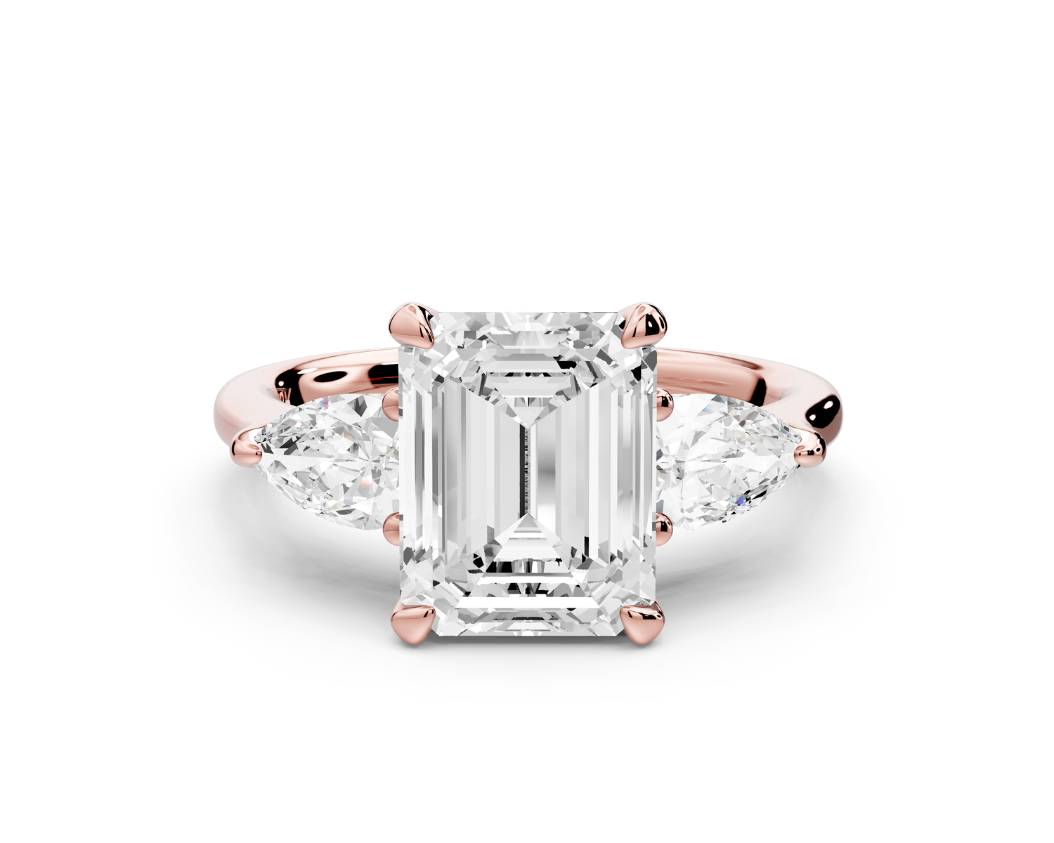 Stella - 2ct 14k rose gold Three Stone emerald with pears Hidden Halo Engagement Ring