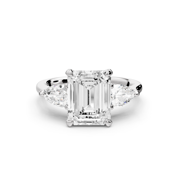 Stella - 2ct 14k white gold Three Stone emerald with pears Hidden Halo Engagement Ring