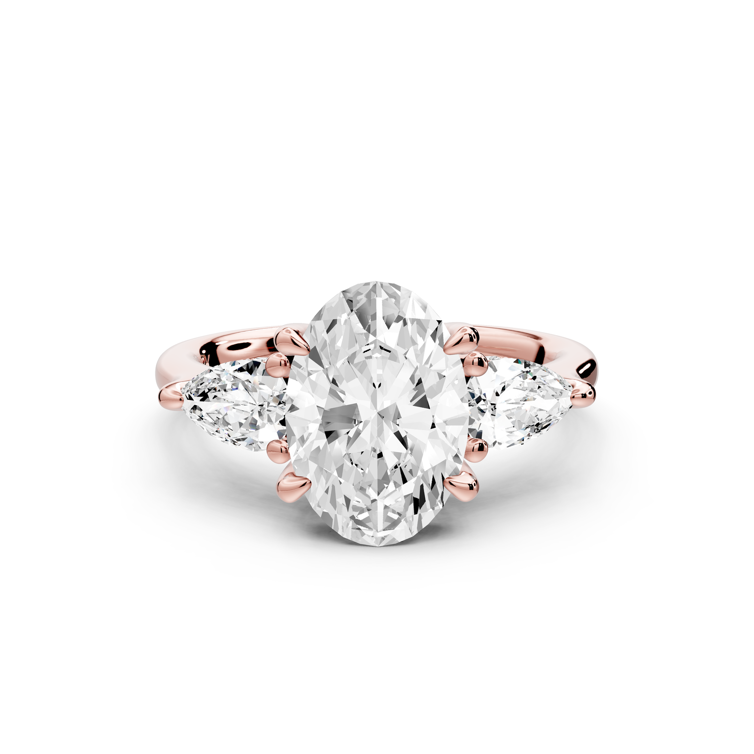 Stella - 2ct 14k rose gold Three Stone oval with pears Hidden Halo Engagement Ring