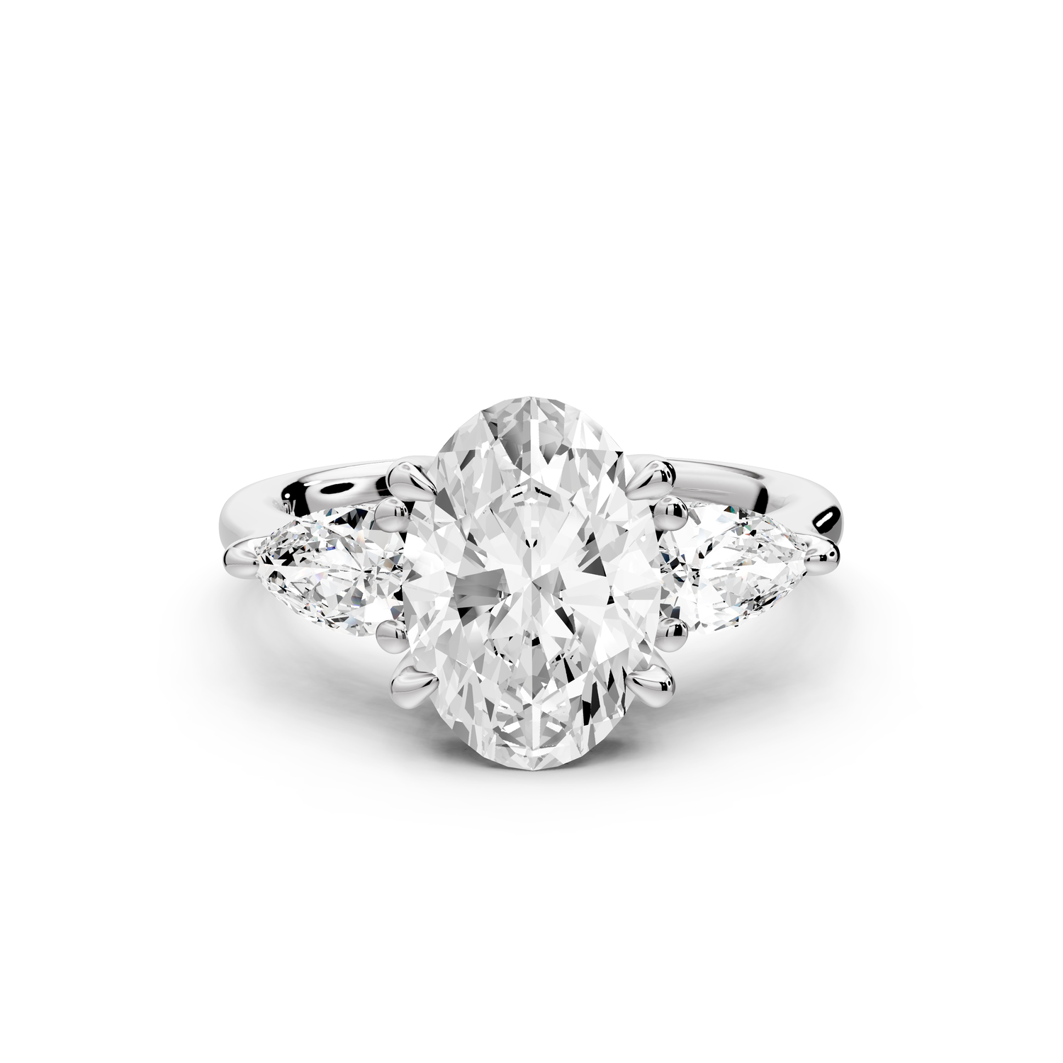 Stella - 2ct 14k white gold Three Stone oval with pears Hidden Halo Engagement Ring