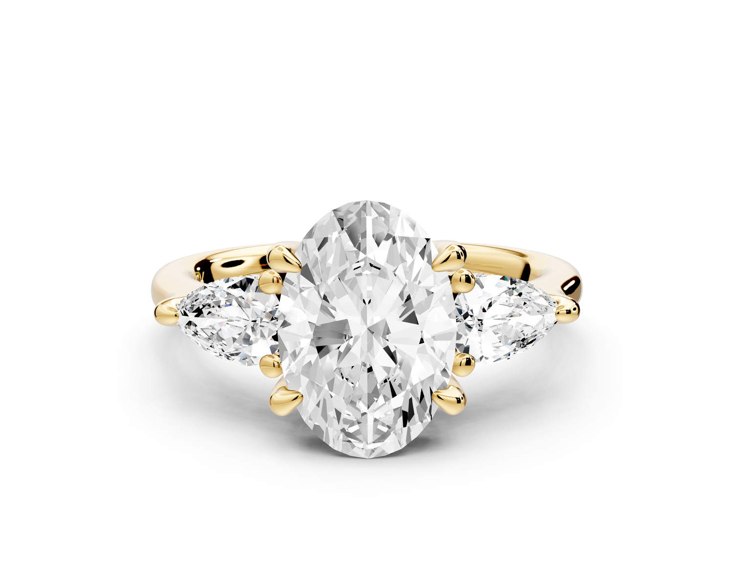 Stella - 2ct 14k yellow gold Three Stone oval with pears Hidden Halo Engagement Ring