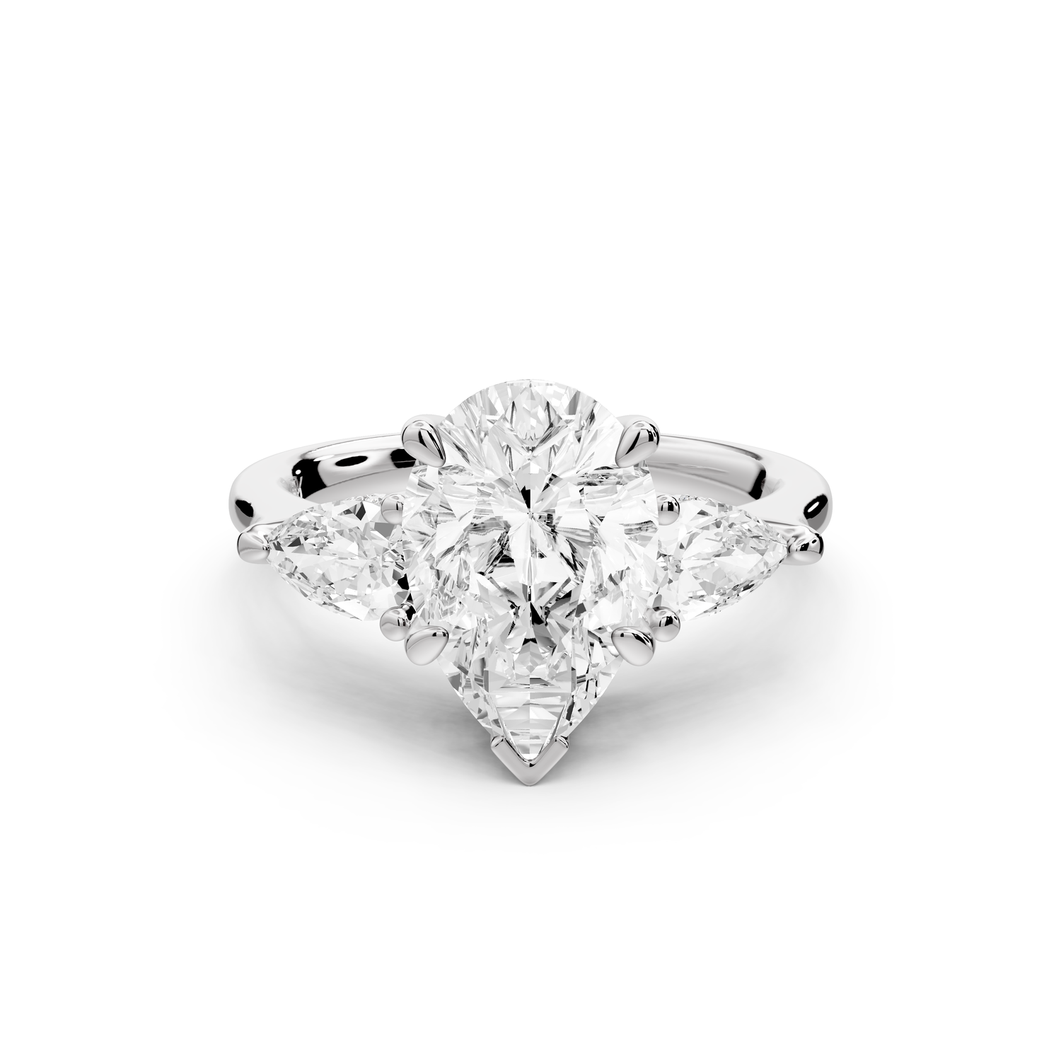 Stella - 2ct 14k white gold Three Stone pear with pears Hidden Halo Engagement Ring