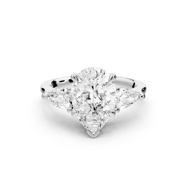 Stella - 2ct 14k white gold Three Stone pear with pears Hidden Halo Engagement Ring