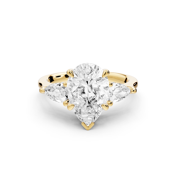 Stella - 2ct 14k yellow gold Three Stone pear with pears Hidden Halo Engagement Ring