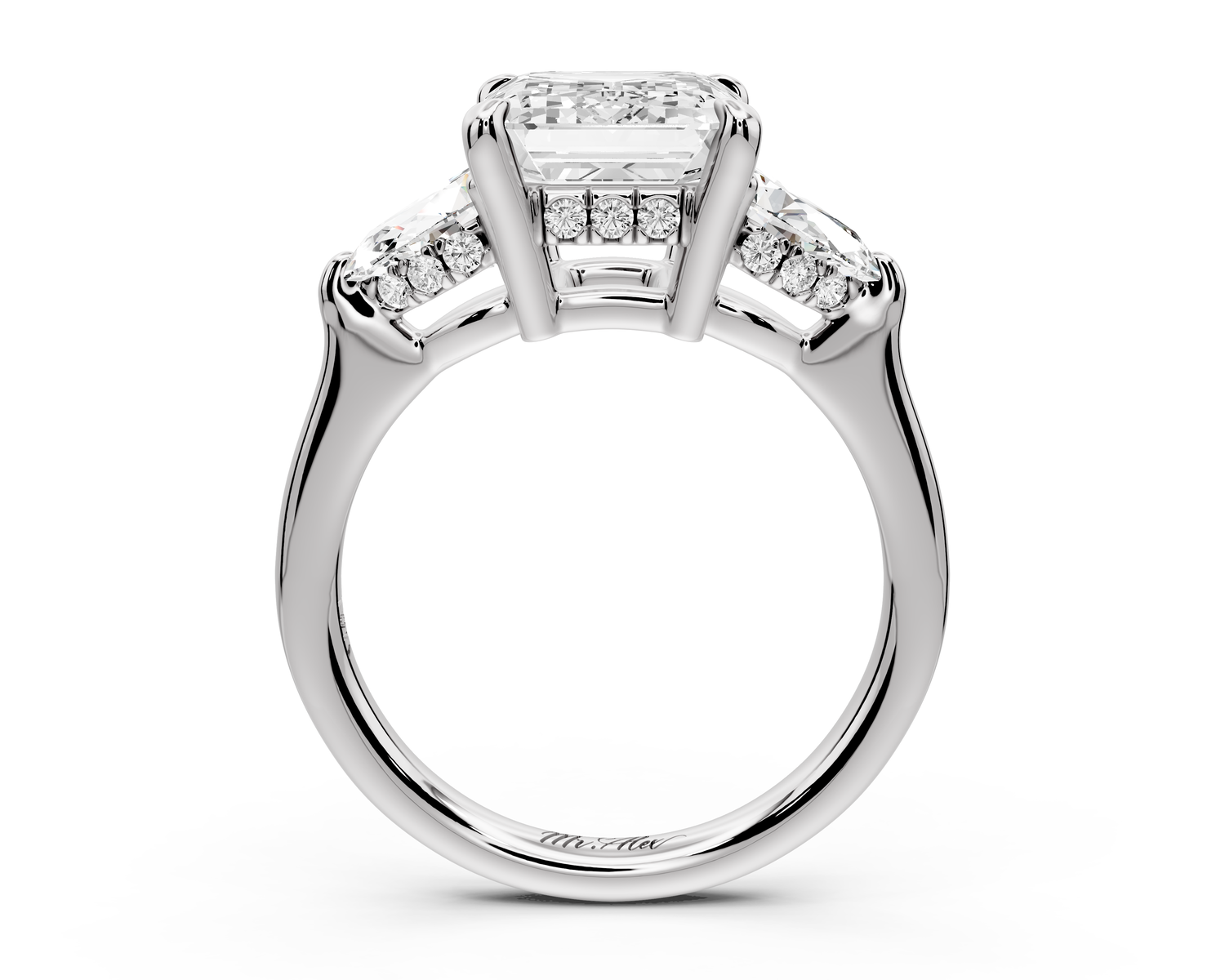 Stella - 3ct 14k white gold Three Stone emerald with pears Hidden Halo Engagement Ring