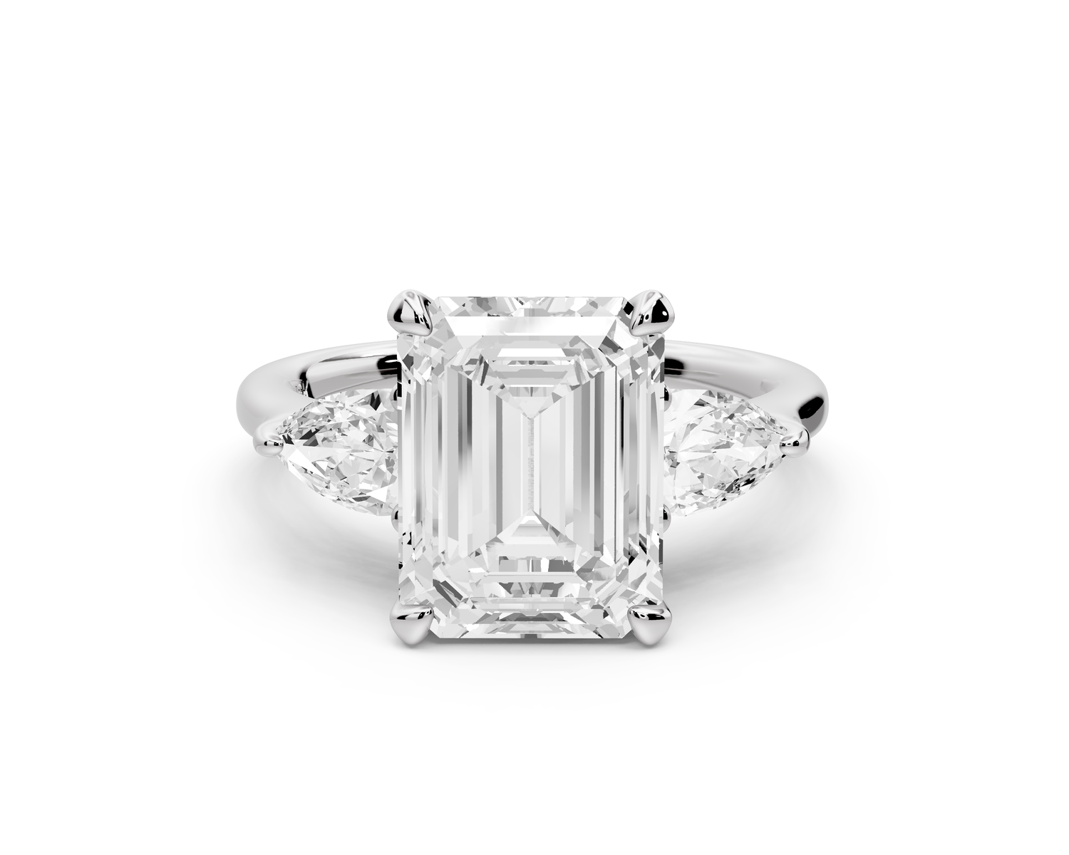 Stella - 3ct 14k white gold Three Stone emerald with pears Hidden Halo Engagement Ring