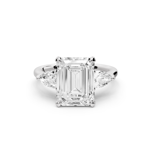 Stella - 3ct 14k white gold Three Stone emerald with pears Hidden Halo Engagement Ring