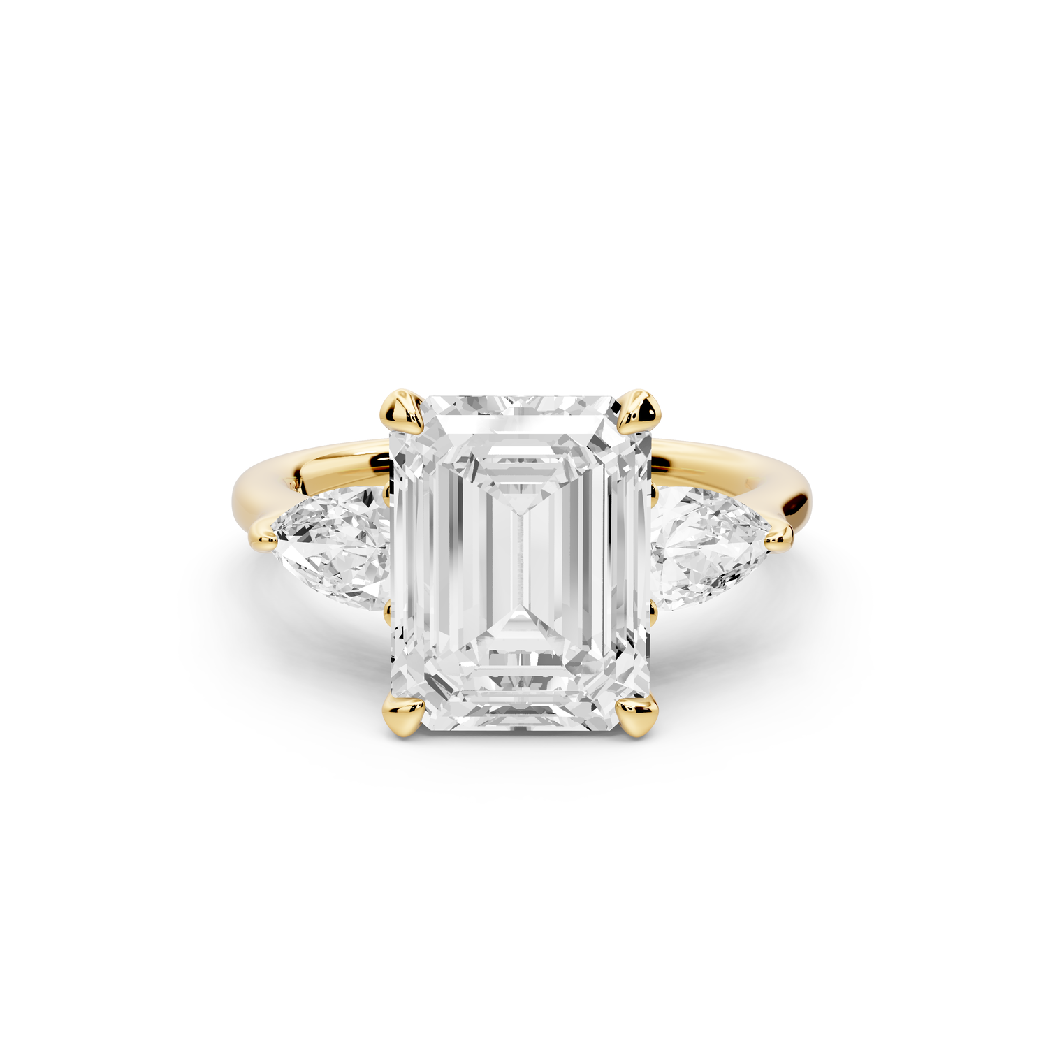 Stella - 3ct 14k yellow gold Three Stone emerald with pears Hidden Halo Engagement Ring