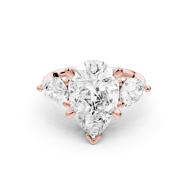Stella - 3ct 14k rose gold Three Stone pear with pears Hidden Halo Engagement Ring